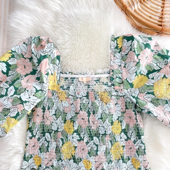 NEW ByTimo Festive Cotton Smocking Smocked Dress Dandelion Floral Puff Sleeves - Picture 8 of 14